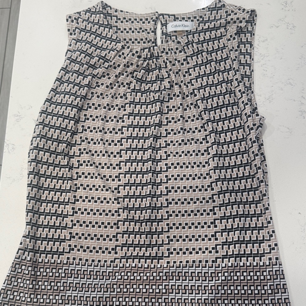 Calvin Klein Black and Cream Patterned Blouse